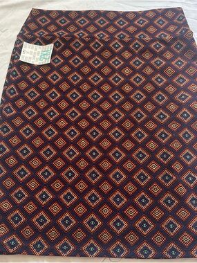 LuLaRoe Navy, Rust & Light Blue Geometric Diamond Skirt